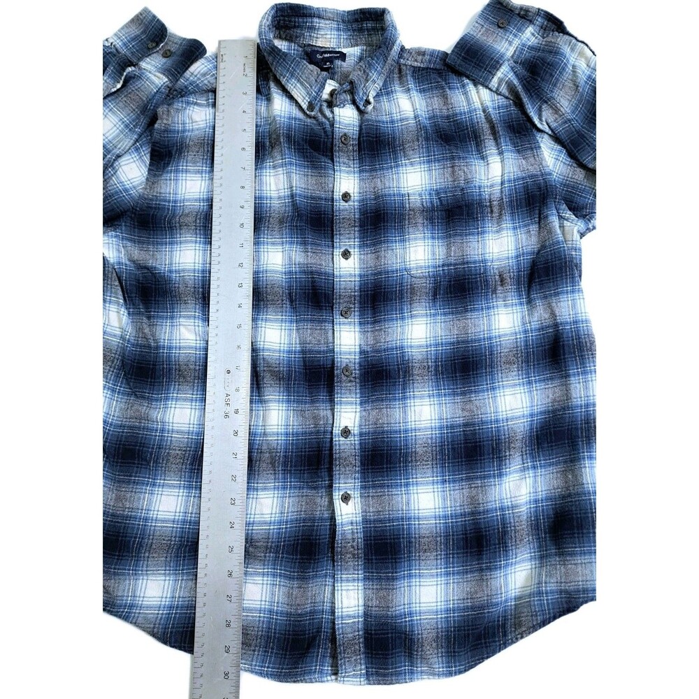 Croft Barrow Men's XL Flannel Plaid Button Up Shirt White Blue Tartan 90s Grunge - Picture 7 of 8